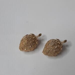 Textured Golden Strawberry Clip Earrings